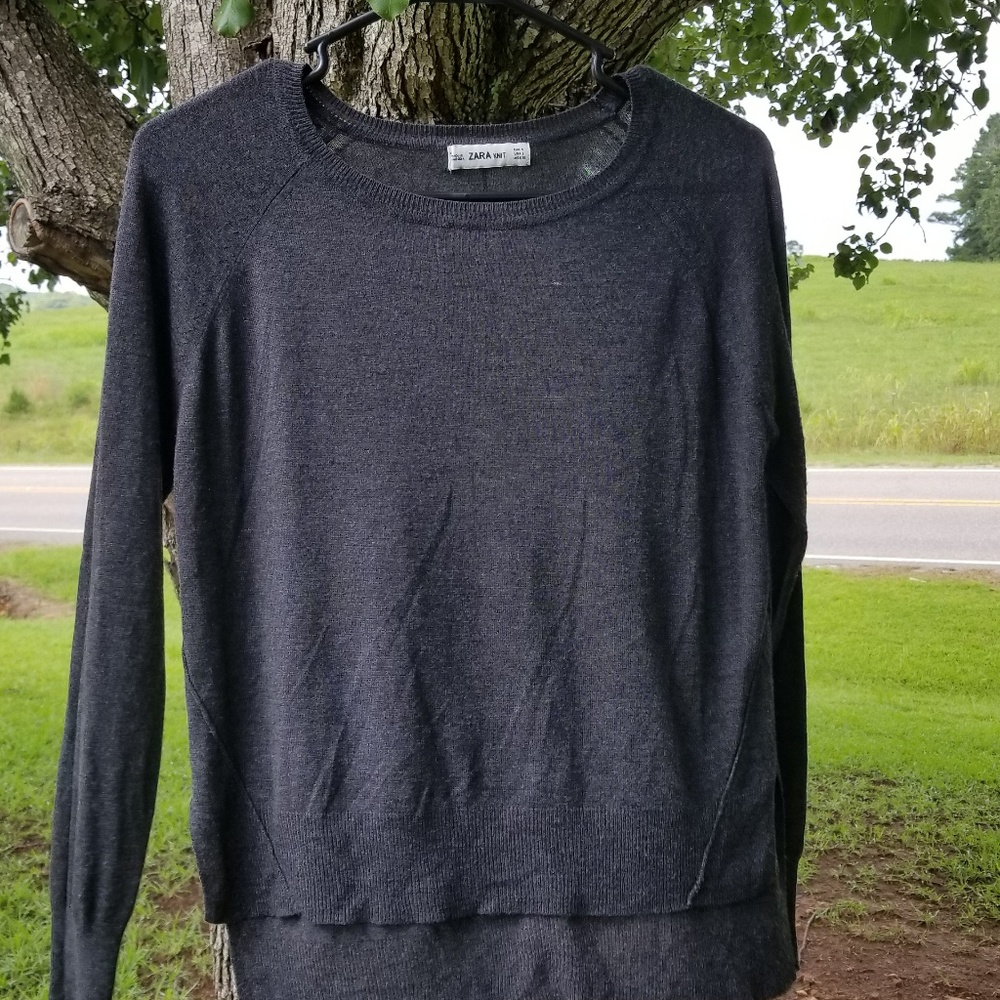 Zara Knit Hi-Lo Crewneck Sweater